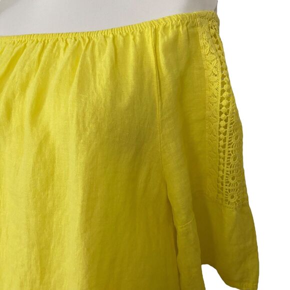 Terzo Millennio Yellow Linen Top Blouse Women Size S Open Shoulders Relaxed Fit - Picture 5 of 14